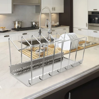 

304 Stainless Steel Adjustable Rack Pot Lid&Pan Shelf Dish Drainer Shelves Multifunctional Organizers for the Kitchen