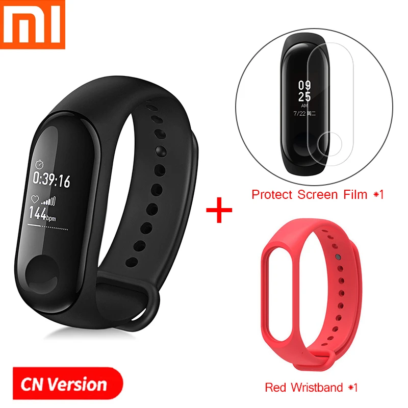 Xiaomi mi-браслет 3 Смарт-Браслет фитнес-браслет PK mi Band 4 большой сенсорный экран oled-сообщение частота сердечных сокращений Smartband - Цвет: Add Red Strap