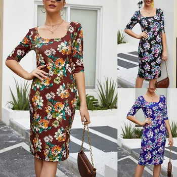 

Are you sure not to click in and see Women Fashion O-Neck Sexy Floral Print Slim Mid Sleeve Dress dropshipping wholesale