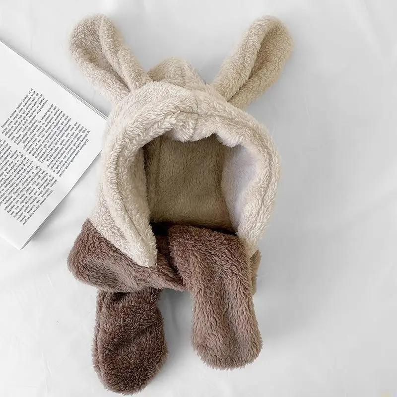 Корейский осень и зима детский шарф и шляпа сплайсинга плюс плюшевая теплая шапка для младенца кролик наушник новорожденный фотография - Цвет: Бежевый