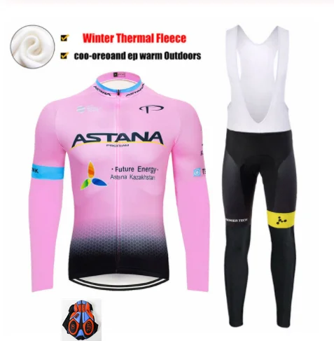 Астана Pro Team, Мужская зимняя теплая флисовая велосипедная футболка, комплект теплой одежды, ropa ciclismo MTB, велосипедная Спортивная одежда для велоспорта - Цвет: Winter Jersey Suit