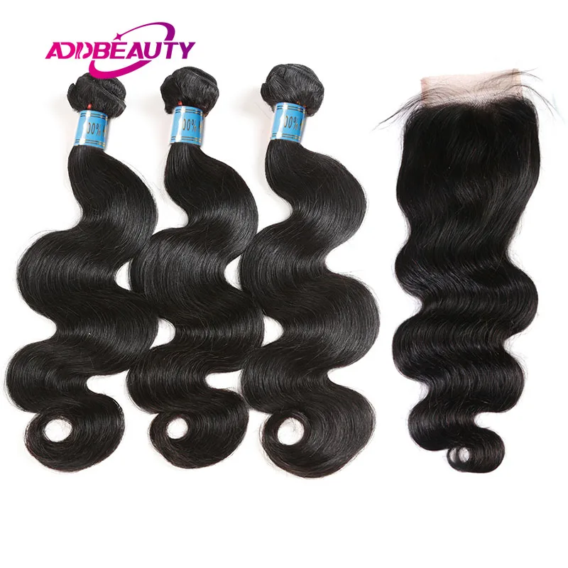 

Peruvian Body Wave Unprocessed Raw Virgin Double Drawn Human Hair 3 Bundles With 4x4 Lace Closure Free Part Pre-Plucked