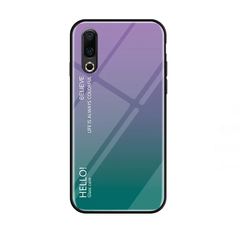 Модный градиентный стеклянный чехол для телефона Meizu 16th Plus, полный защитный бампер для Meizu 16S Pro 16X 16XS, задняя крышка для телефона - Цвет: Светло-фиолетовый