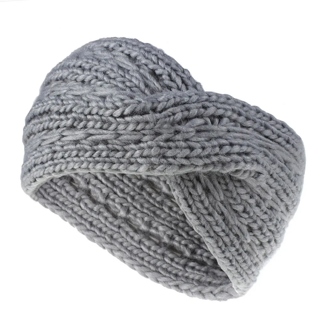 Серый Fashion Women Girls Headbands Winter Cross Braided Headband Ear Warmer Head Wraps Hair Accessories For Women accesorios mujer - Цвет: Серый