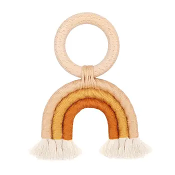 

Rainbow Teething Toys Safe Organic Wooden Ring Baby Wood Teether Nursing Toys 63HE