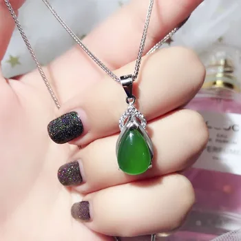 

925 fine silver necklace lady natural water drop chrysoprase pendant ethnic style clavicle women necklace