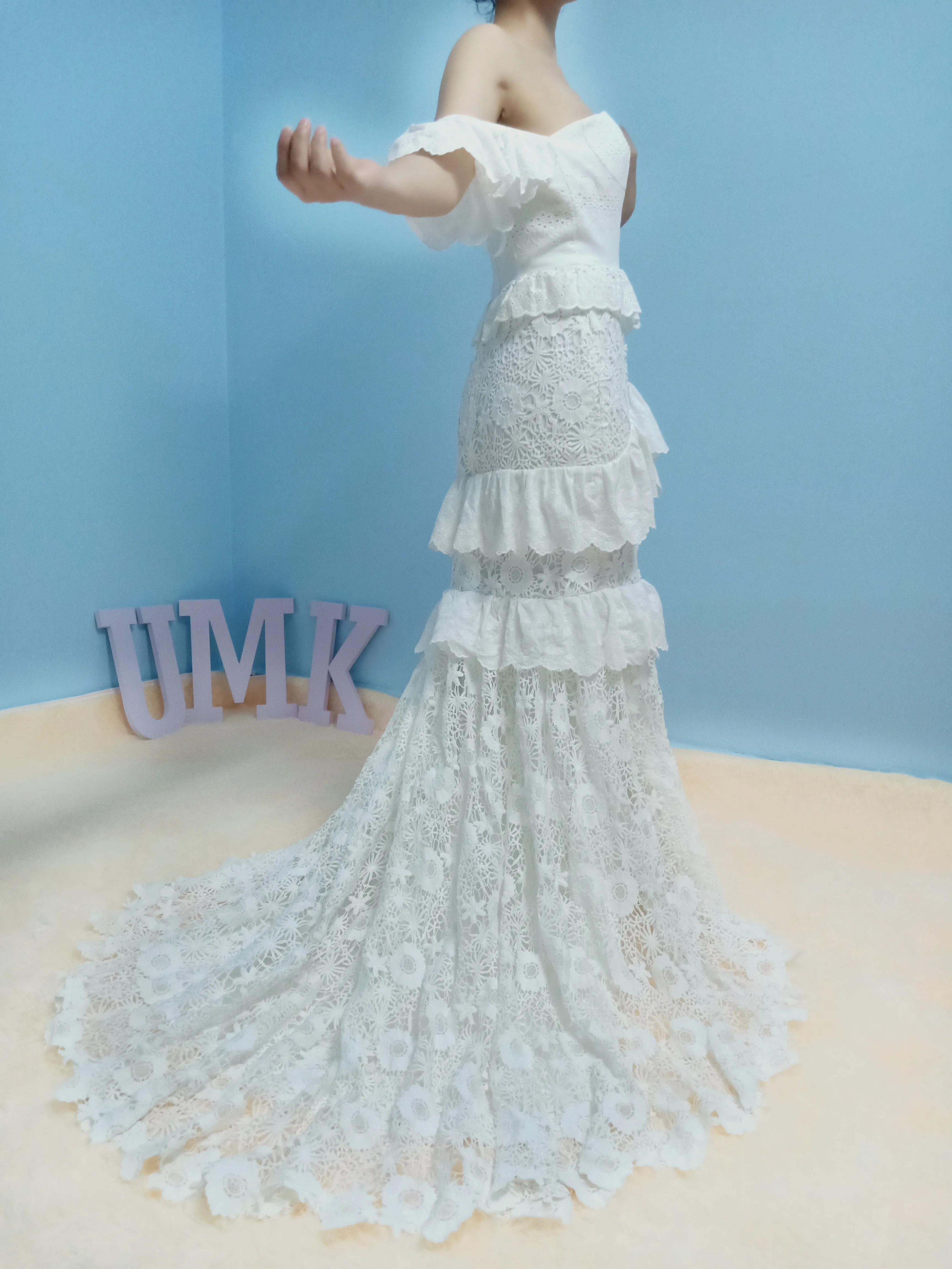UMK Vestido De Noiva романтическое кружевное свадебное платье в стиле бохо пляжное винтажное богемное свадебное платье с открытыми плечами