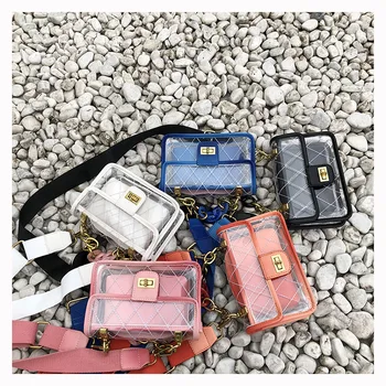 

2020 New Summer Mini Liquid Beach Cross-body Gel Bag Female Transparent Graceful Rhombus Chain Composite Package