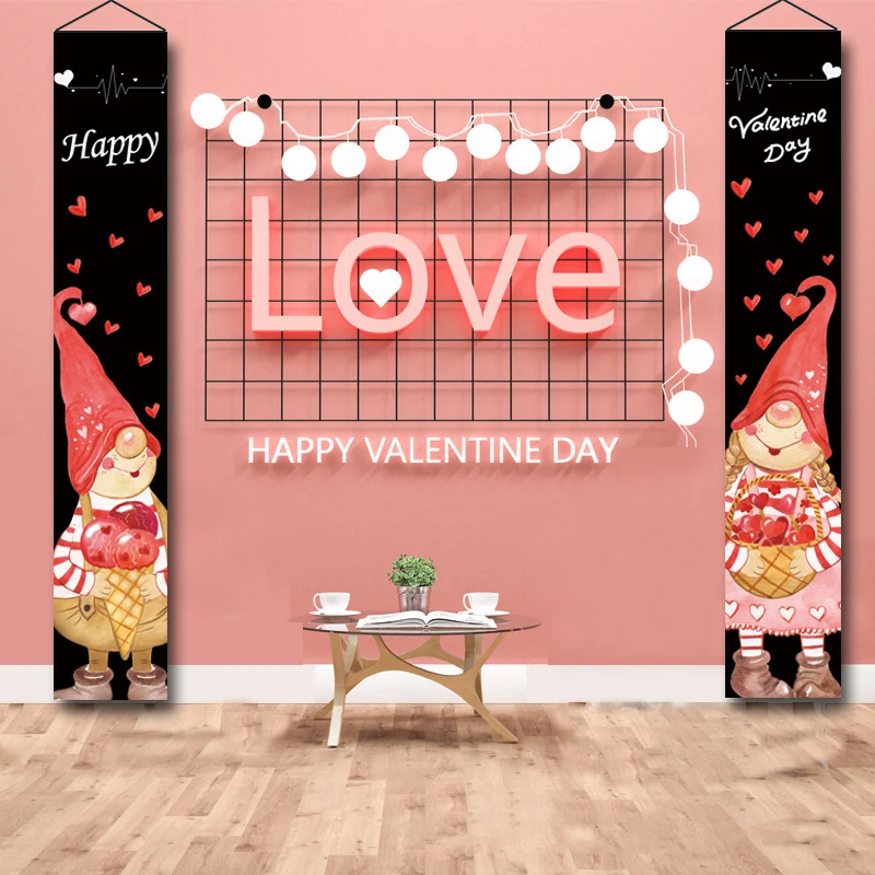 

Gnome Elf Valentines Day Decorations Banners Door Porch Sign Hanging Love Heart Streamers Wall Decor Party Supplies