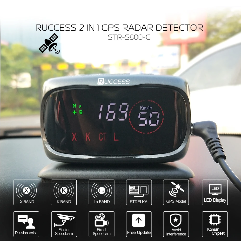 RUCCESS Anti Radar Detector for Russia 2 in 1 GPS Antiradar Car Detector Police Speed Camera Detector Anti-radar for Car