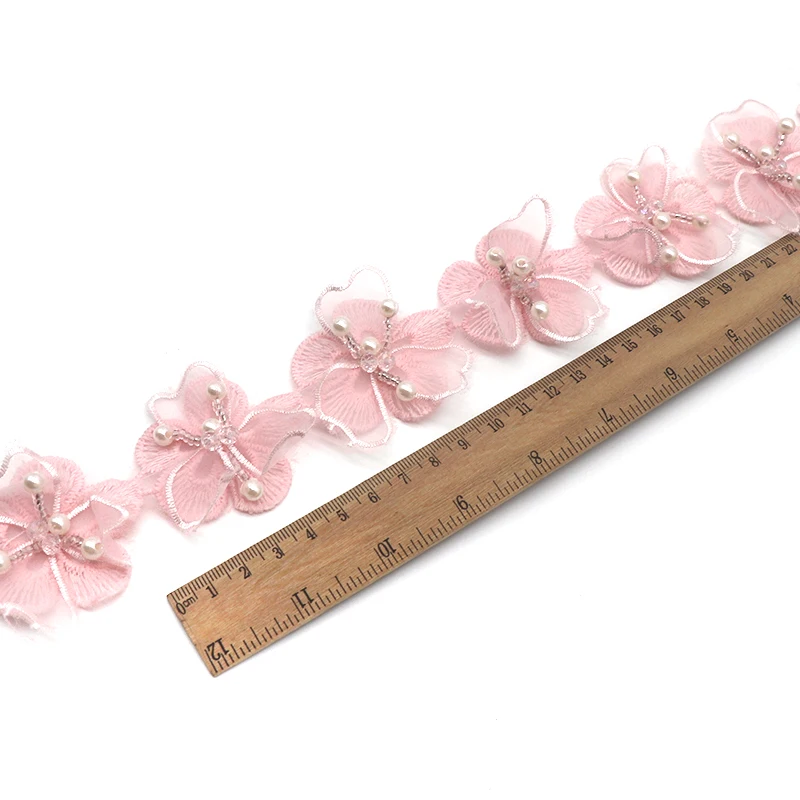 Lace Sewing Supplies Pearl Flower Organza Lace Trim Knitting Wedding Lace Embroidered DIY Patchwork Ribbon