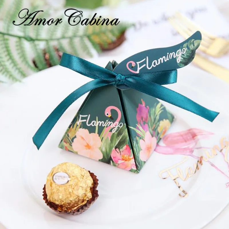 

50pcs Creative double-sided printing Sen flamingo pyramid wedding like candy box party supplies Bomboniera thanks chocolate box