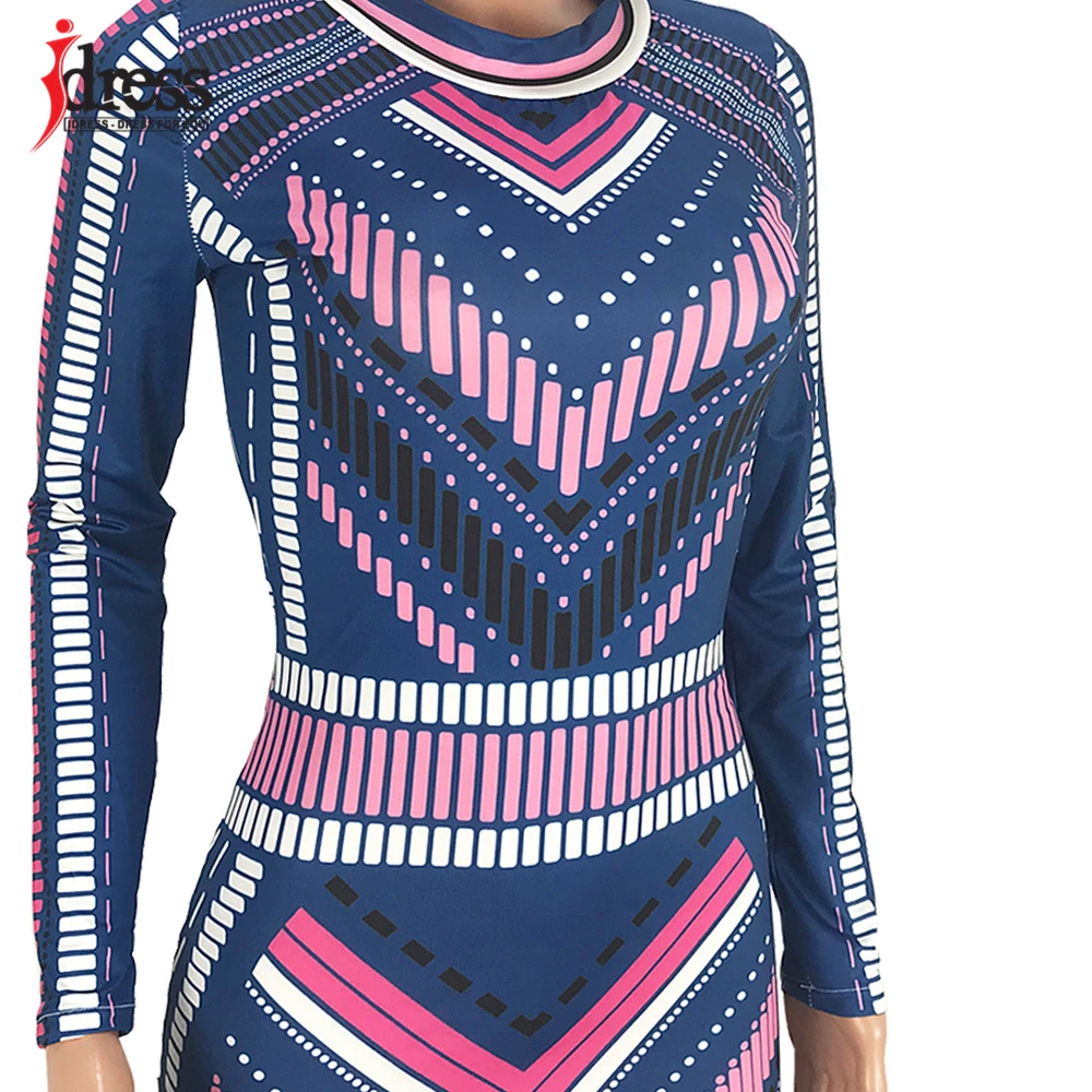 IDress Long Sleeve Winter Dress Women Sexy Striped Printed Autumn Winter Knee Length Bandage Evening Party Bodycon Casual Dress (5)