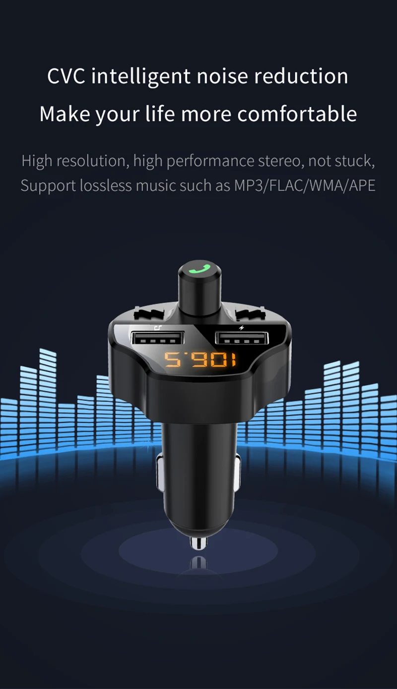 Автомобильный fm-передатчик Bluetooth 5,0, беспроводной автомобильный комплект громкой связи, авто аудио mp3-плеер, быстрая зарядка, двойное USB Автомобильное зарядное устройство, fm-модулятор