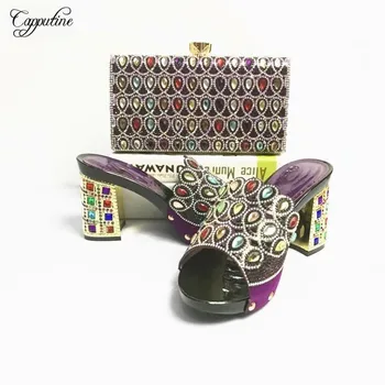 

New fashion purple party high heel slippers with bag nice shoes and purse for evening party ASB3 heel height 7cm