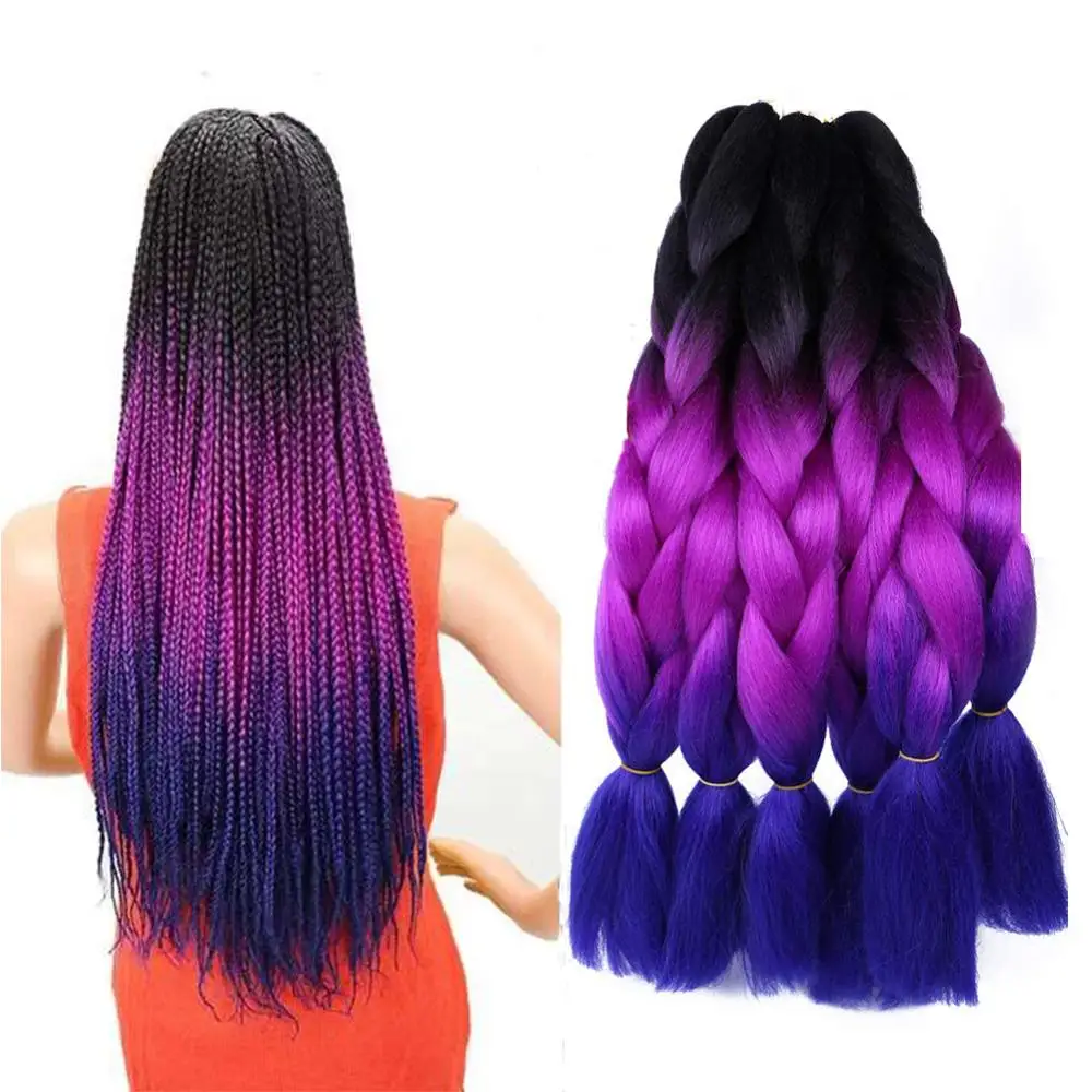 Jumbo Braiding Hair Extensions Kanekalon Braiding Hair 24 Inch Ombre Multiple Tone Colored Synthetic Hair for Women