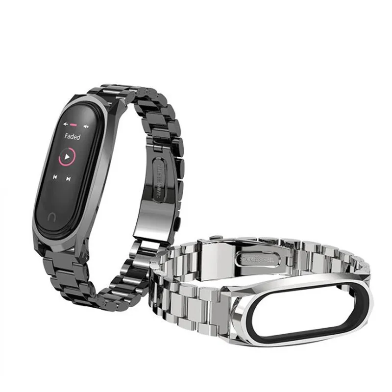 Ремешок для Xiaomi Mi Band 3 и 4 сменный металлический серебристый браслет из