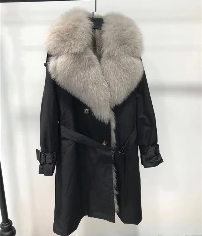 Flash Deal real natural fox fur coat jacket parka with big large fox fur collar fox fur liner thick warm long parka coat women waterproof 3
