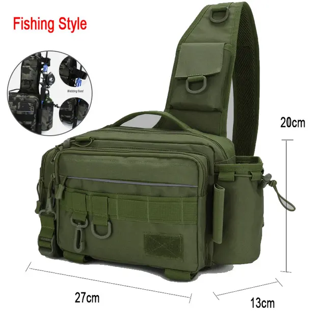 Multifunctional Fishing Tackle Bags Single Shoulder Crossbody Bag Waist Pack Fish Lures Gear Utility Storage Fishing Bag  X232G Army Green