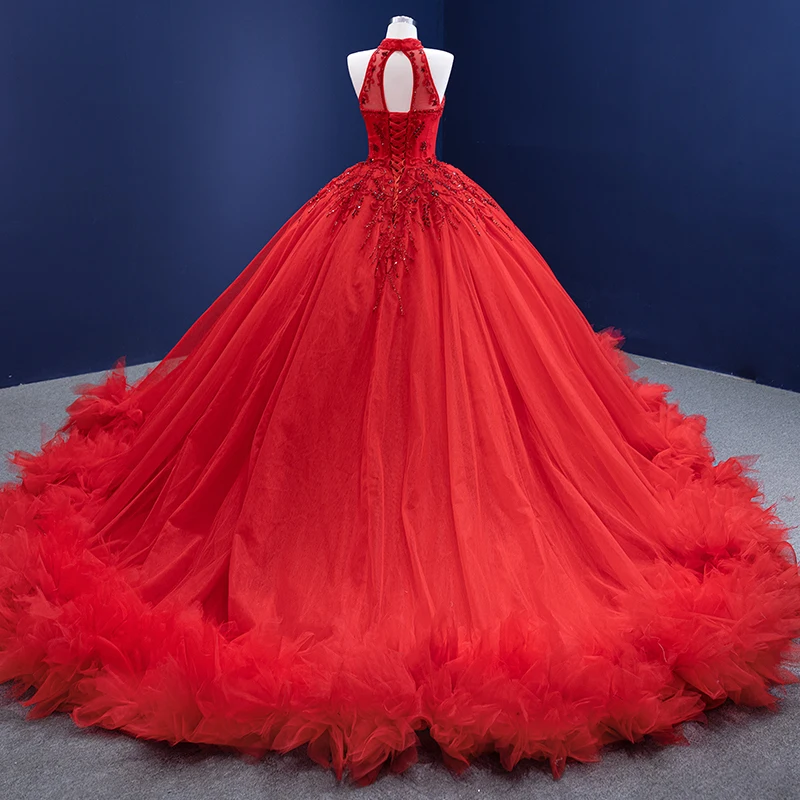 RSM67324 Red Evening Dress High Neck Sexy Strapless Pettiskirt Prom Party Dress Vestidos De Noche שמלה ערב فساتين سهرة 2