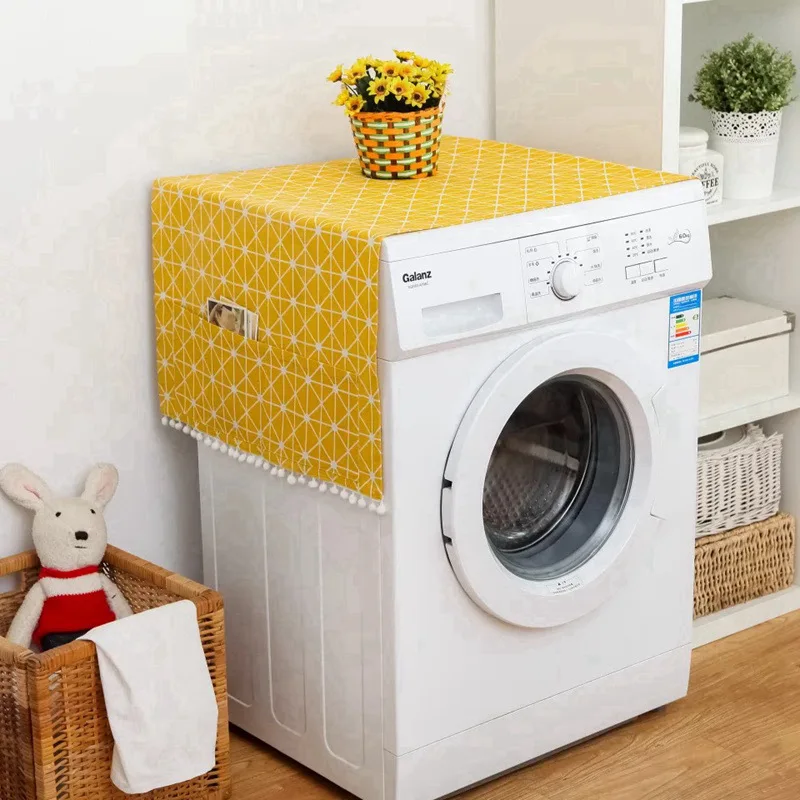 

Geometric Refrigerator organizer Cloth Single Door Refrigerator Dust Cover Pastoral Double Open washing machine cover