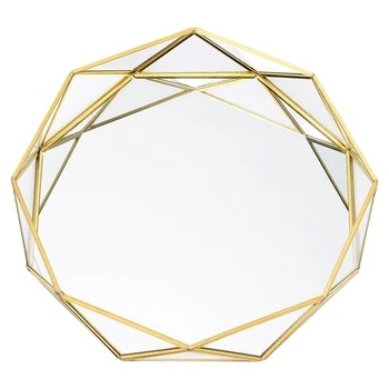 

Ins Nordic Golden Western Cake Dessert Plates Geometric Round Glass Plate Cosmetic Jewelry Storage Tray Decoration Supplies Larg