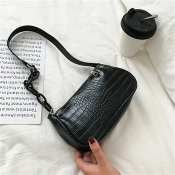 

B02152 Candy Color Hand Bags Women 2020 Leather Baguette Underarm Crocodile Bag Women's Shoulder Bag Small
