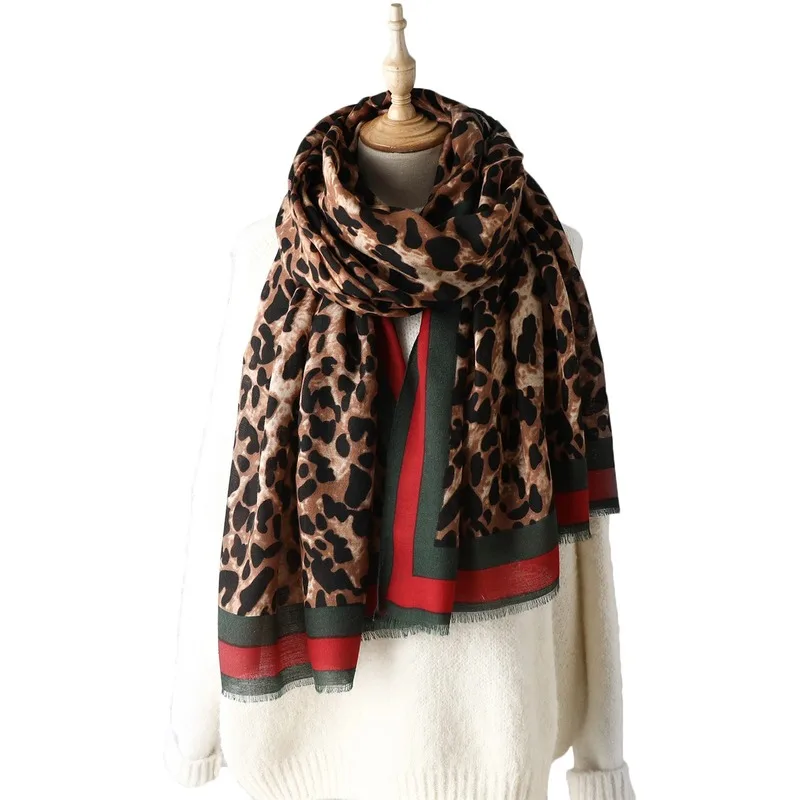 

2020 New Autumn and Winter Leopard Cotton and Linen Scarf Long Style for Women Spring and Autumn Travel Shawl Cotton All-match
