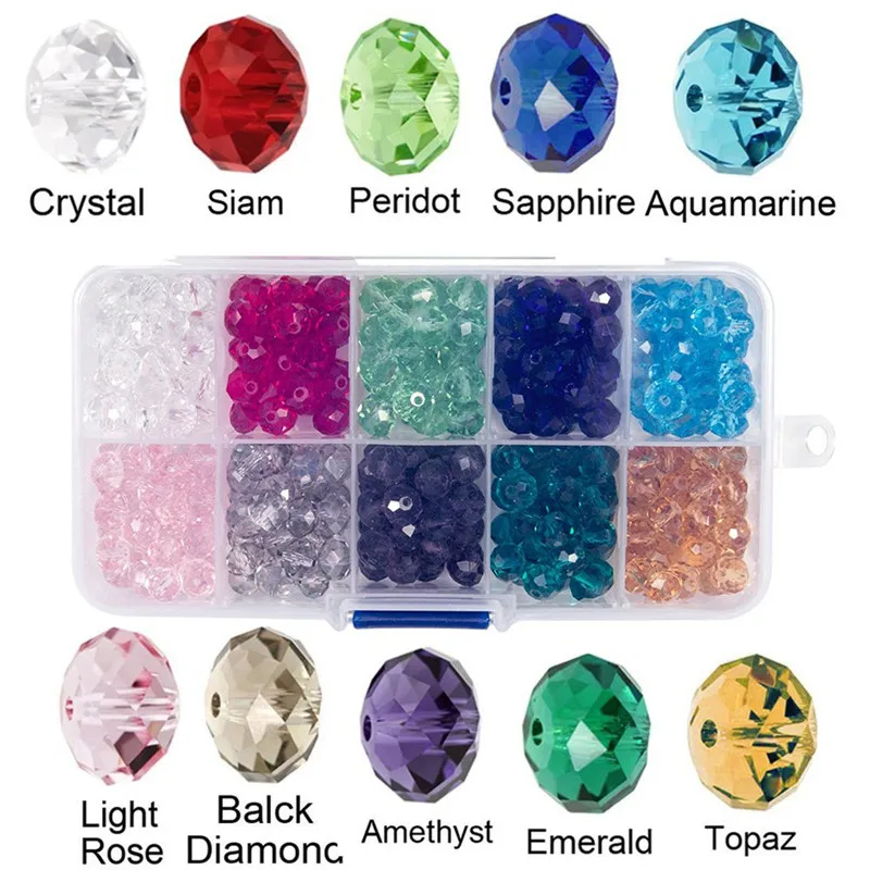 

TTLIFE Briolette Crystal Glass Beads Jewelry Making Faceted Briollete Rondelle Shape Assorted Colors with Container Box 300PCS