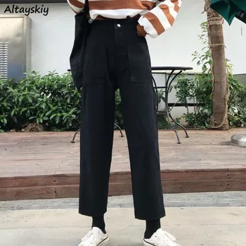 

Jeans Women Solid Spring Black High Elastic Waist Korean Style Denim Jean Office Lady Basic Straight Trousers Trendy Elegant Hot