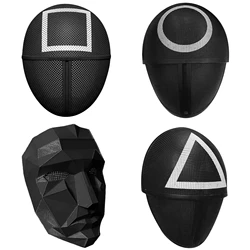 Squid Game Mask Triangle Square Circle Cosplay Plastic Full Face Masks Red Hood Man Headgear Boss Costume Props TV Accessories