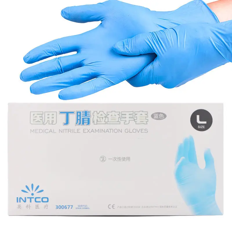 Taosheng Lot de 100 gants jetables bleus sans poudre de latex Gants de travail jetables pour le nettoyage de la maison XL anti-allergique sans latex résistant à l'abrasion 
