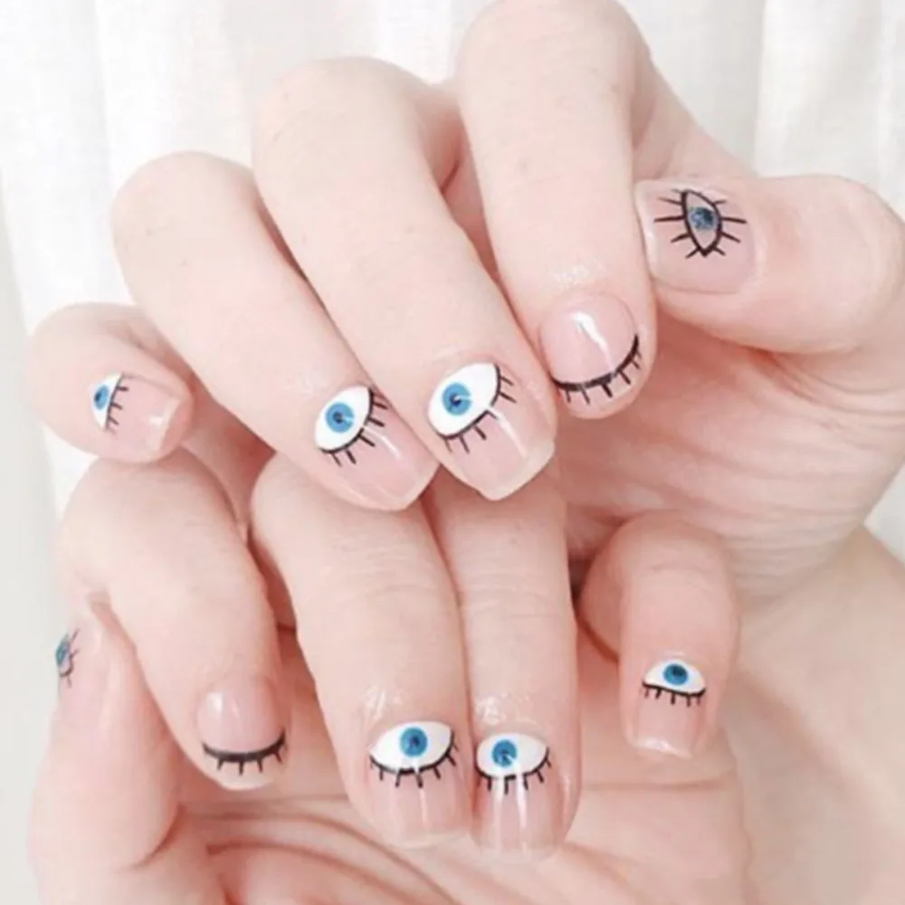 1 Sheet 3D Evil Eye Design Nail Art Stickers Abstract Line Blue Tattoo Nail Sliders DIY Self-Adhesive Decorations Decals nail stickers,nail art tools,nail art decoration,nail decals