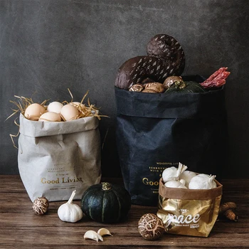 

Washable Kraft Paper Storage Bag Nordic Unbreakable Plants Grow Paper Sundries Food Storage Waterproof Bags Organizer for Home