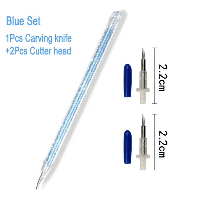 Art Utility Knife With 2Pcs Blade Set Paper Sticker Cutter Pen Knives For Handicraft Carving Engraving Sculpture Tool Stationery Blue Set