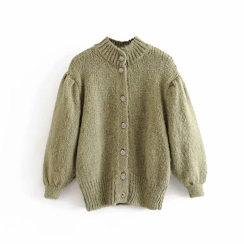 ZA женский вязаный свитер, модный осенне-зимний шерстяной и мохеровая куртка, богемный свитер с круглым вырезом и длинным рукавом, вечерние, подарок - Цвет: Армейский зеленый
