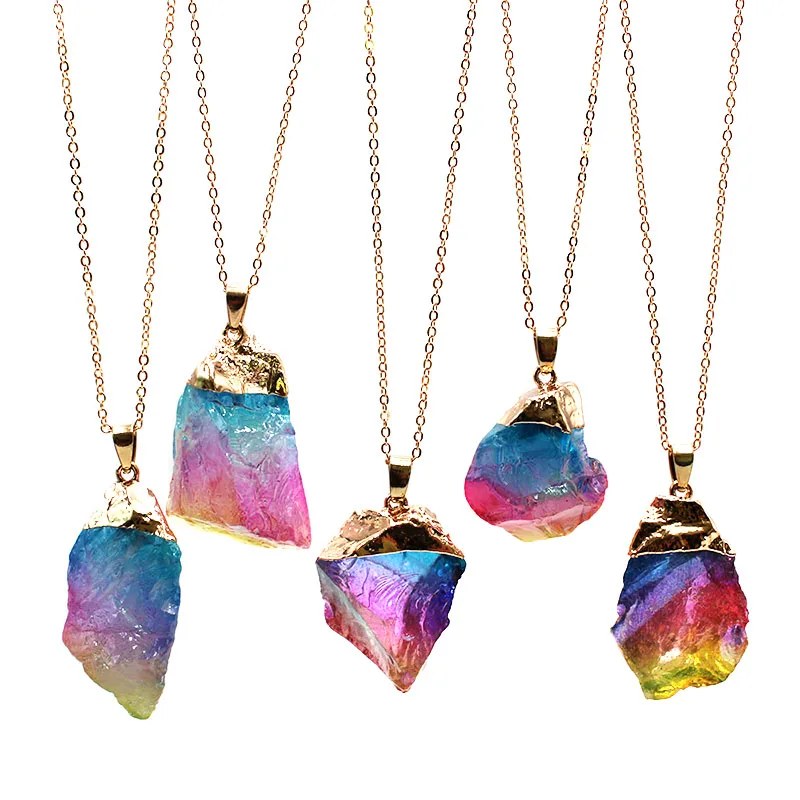 Rainbow Aura Quartz Pendant Bridal Necklace Earring Stone Reiki Healing 
