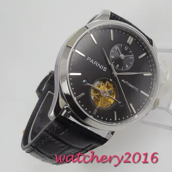 

43MM PARNIS Black dial GMT Leather stainless ST Automatic Movement mens Watch