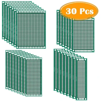 

30 Pcs Double Sided PCB Board Prototype Kit for DIY, 4 Sizes 2x8/3x7/4x6/5x7 CM Dual Side Universal Printed Circuit Board