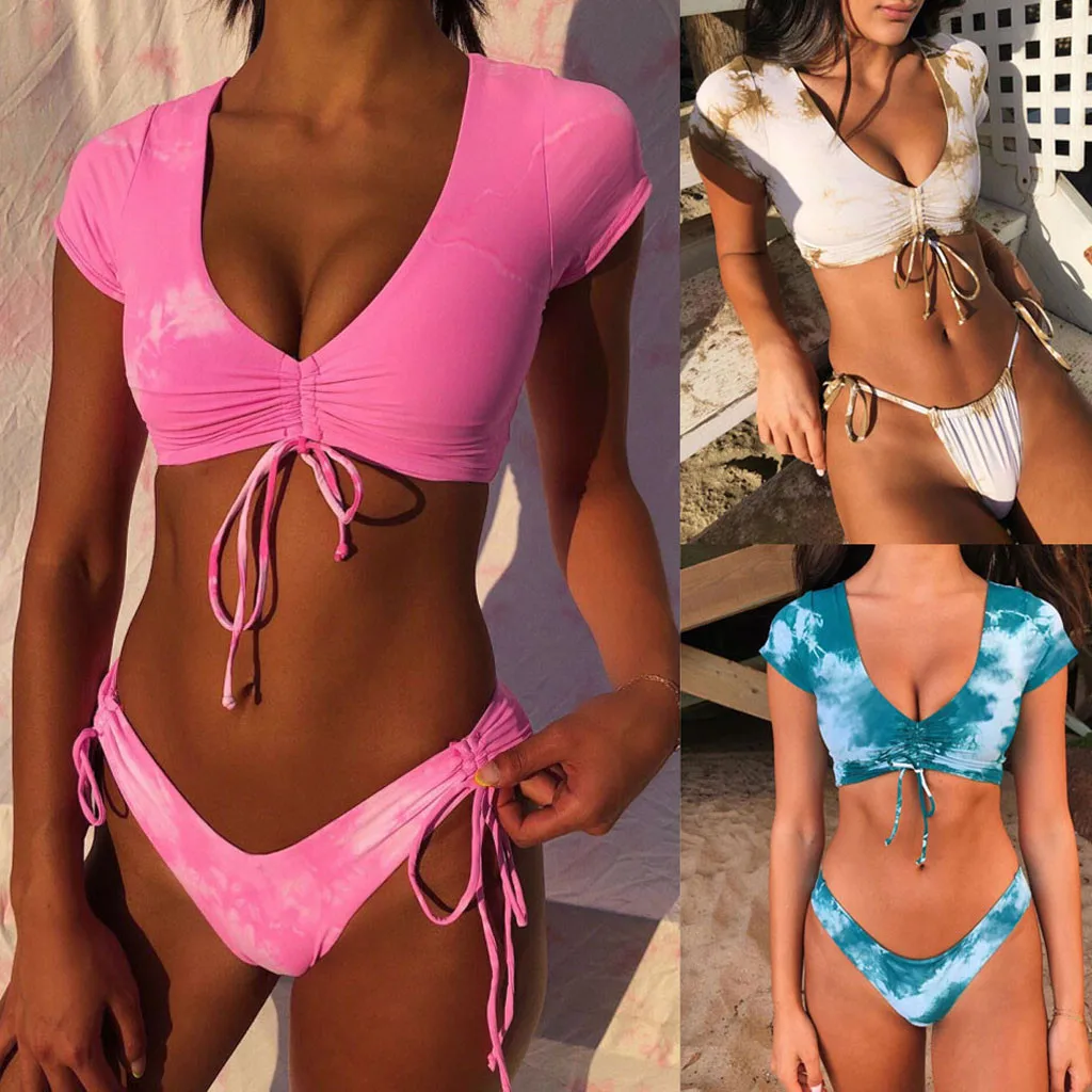 

2020 New Women V Neck T Shirt Underwear High Quality Front Drawstring Top Female Intimates Wire Free Lengerie Lady Underwear Set