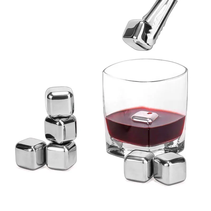 

Square Quick Freeze Lce Grain Whiskey Stones Stainless Steel Metal Heart Shape Lce Cube Wine Stone For Cooling Drinks