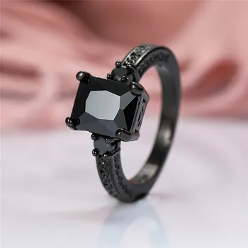 

TF-161 Vintage Black Zircon Rectangle Stone Rings For Women Black Gold Filled Crystal Ring Female Luxury Wedding Jewelry Finger