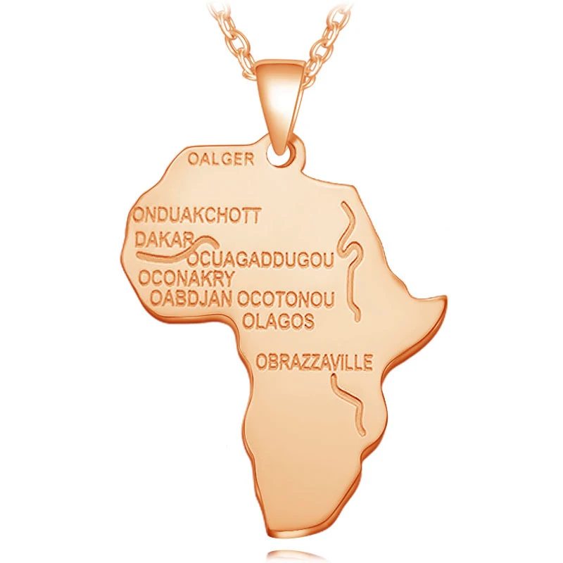 Африка Карта золотой кулон из нержавеющей стали ожерелье для мужчин женщин цепочка ожерелье модный Африканский кулон карта хип хоп мужские ювелирные изделия - Окраска металла: rosegold