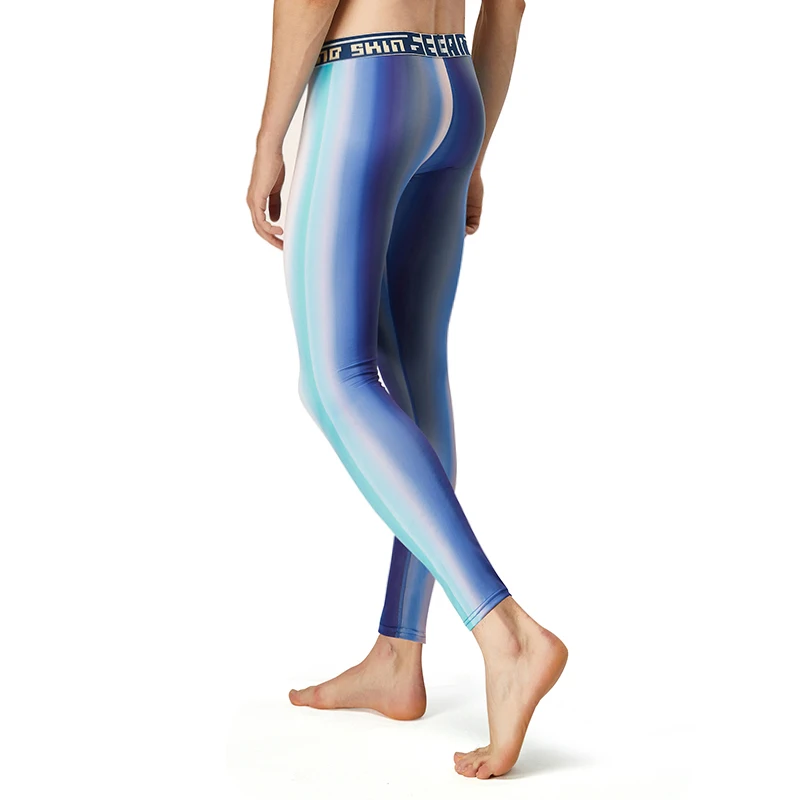 Autumn Men's Thermal Underwear Bottoms Men Slim Long Johns Aurora Gradient Sport Thin Leggings Tights Sleep Warm Trousers