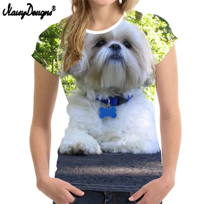 Женская футболка Топ Shih Tzu Dog с круглым вырезом, футболка, дышащая одежда ummer, Прямая поставка,, Col Roul Femme - Цвет: LMF1250BV