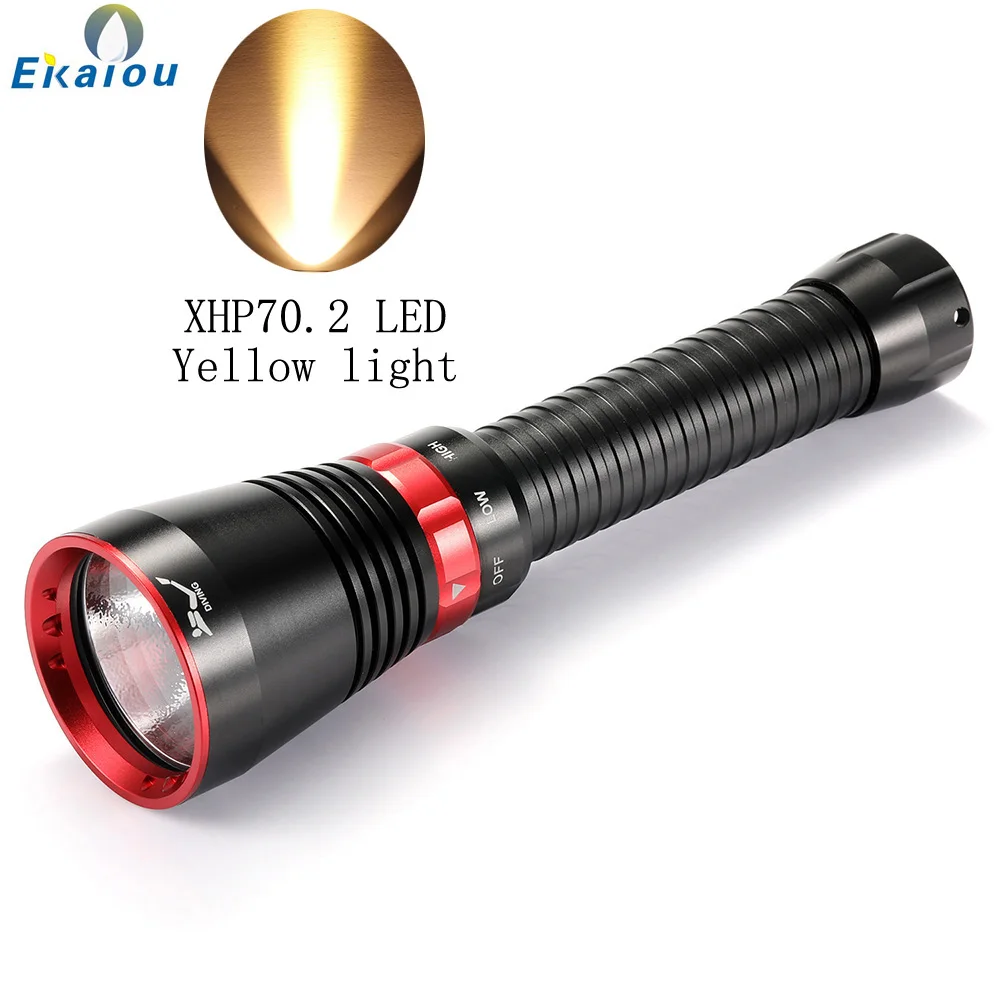 Яркий фонарик для дайвинга XHP70.2 светодиодный желтый подводный 100 м