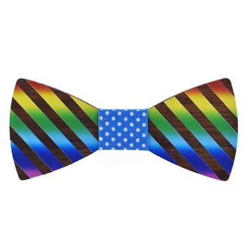 

Rainbow Wooden Bow Tie High Quality Top Grade Men Unisex Dinner Party Classic Trendy Personalized Striped Printed Wood Bowtie