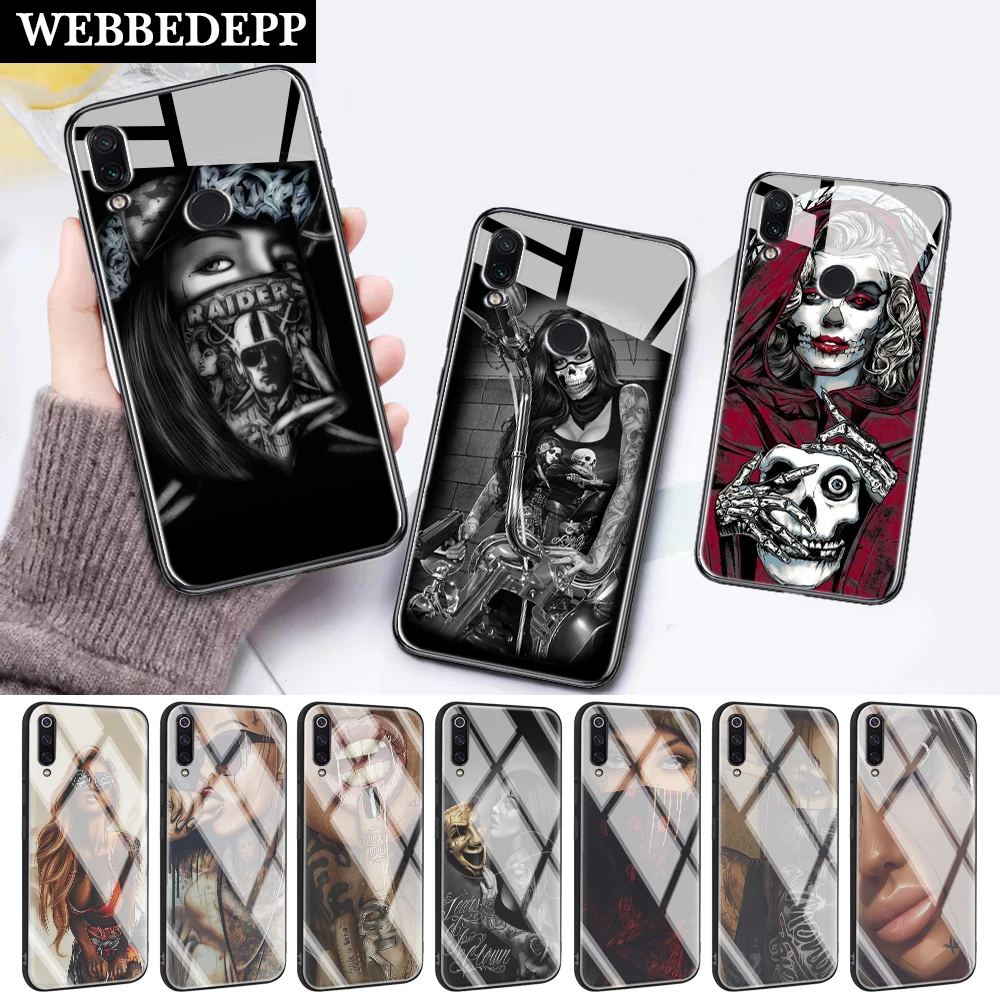 96W Sleeve Tattoo Girl Glass Case for Xiaomi 8 Lite 9 A1 A2 5X 6X F1 Redmi 4X 6A Note 5 6 7 Pro |
