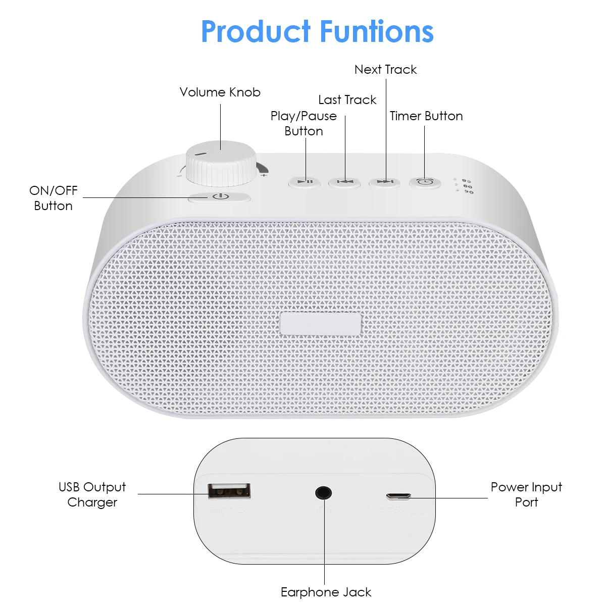 Máquina de Som Sono para Dormir Terapia de Som Portátil para Casa ou em Viagem Ruído Branco Máquina Relaxamento Sono no Escritório & 12 Instrumento cuidados c/ pés
