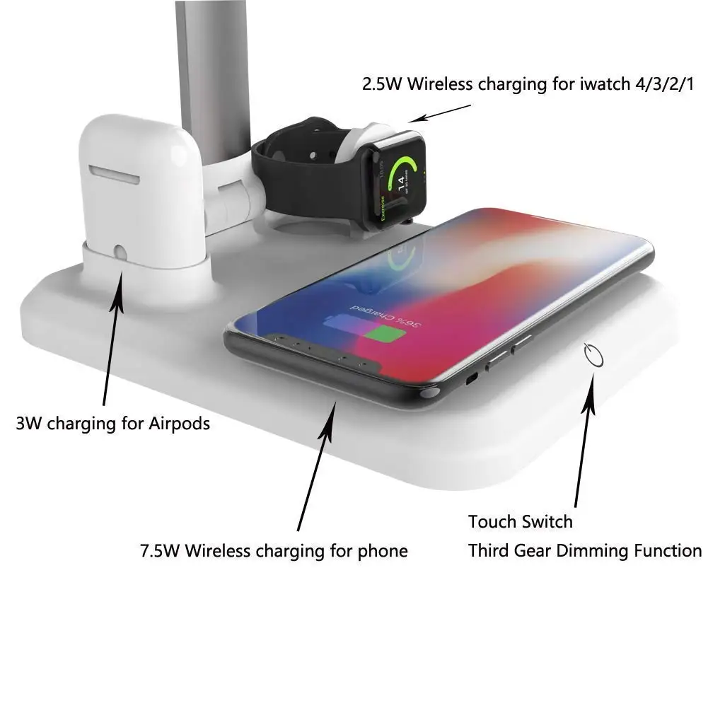  Fast Wireless Charging Lamp LED Desk Lamp Table Charge Station Compatible with iPhone X/XS/XR Airpo - 4000085429868